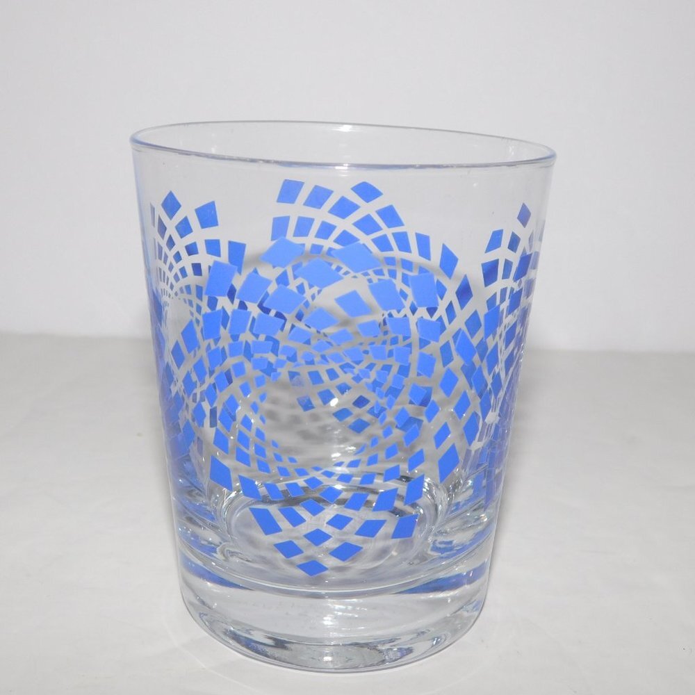 2 Vintage Ikea Clear Royal Blue Diamond Spiral Design Lowball Tumbler Glasses - Picture 2 of 7